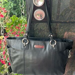 Coach F19252 East West Gallery Black smooth shiny Leather Tote bag